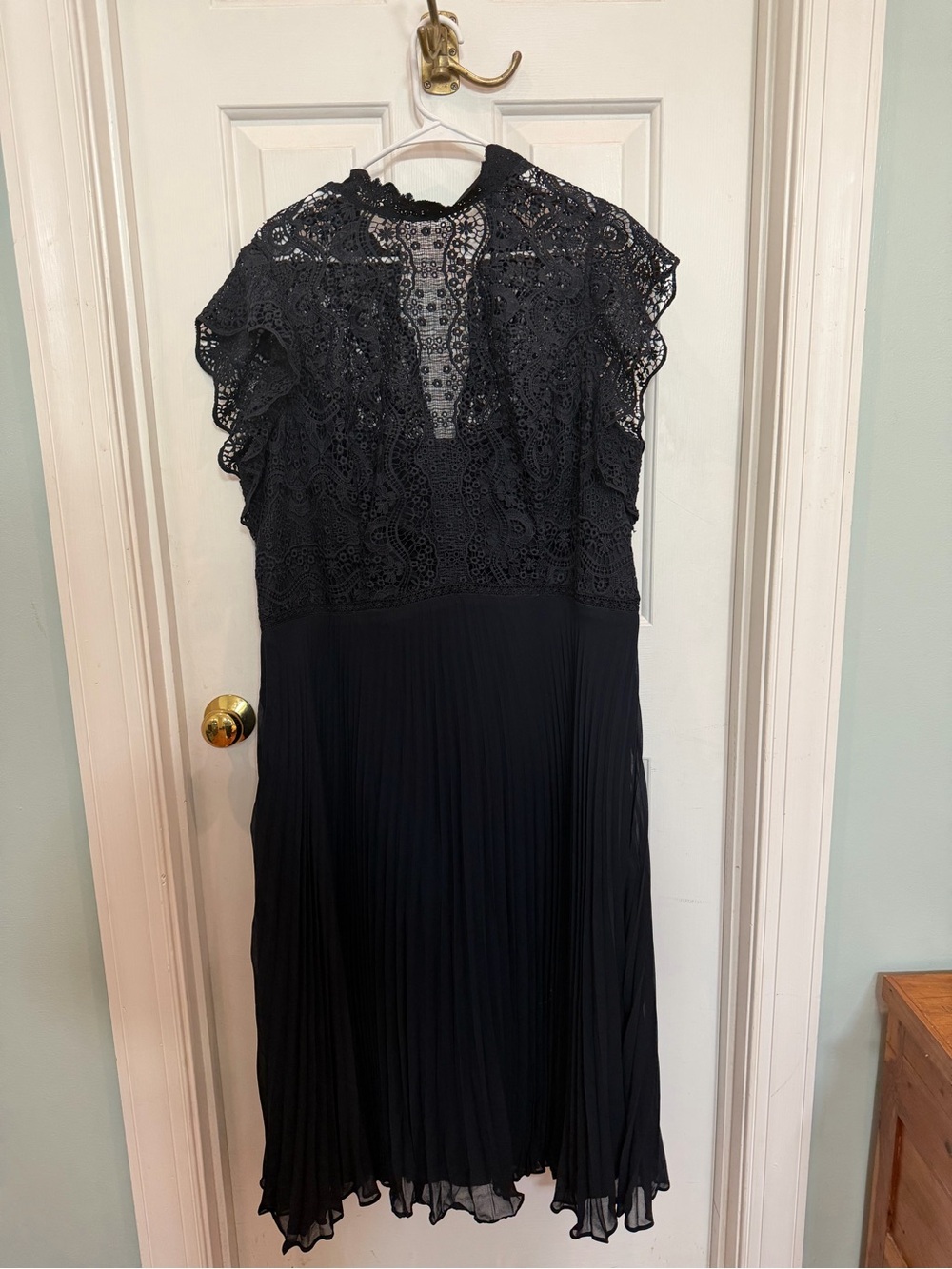 City Chic Navy Lace High-Neck Pleated Midi Dress - Picture 2 of 5